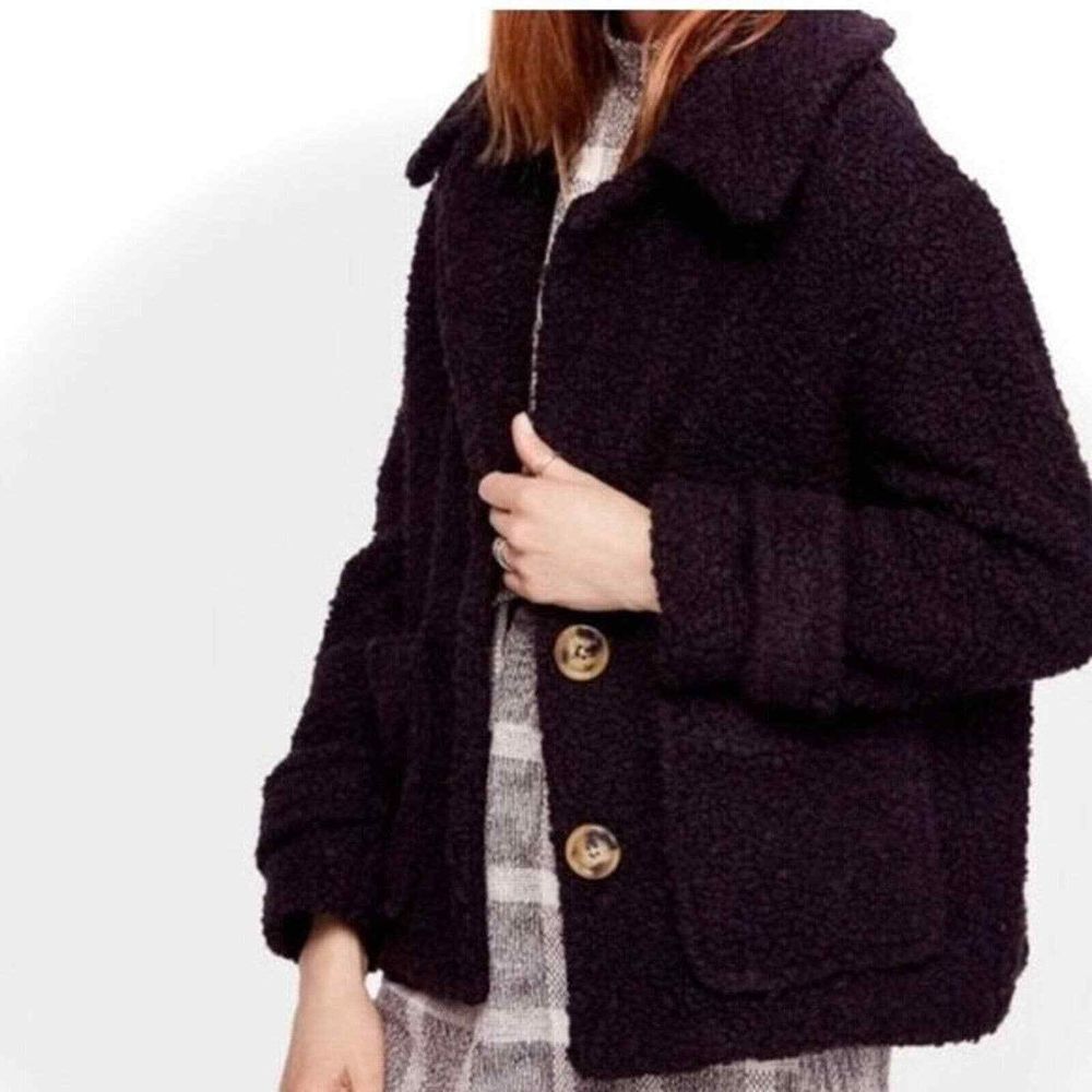 Free People Womens M Black So Soft Cozy Peacoat Faux Shearling Jacket Cozy